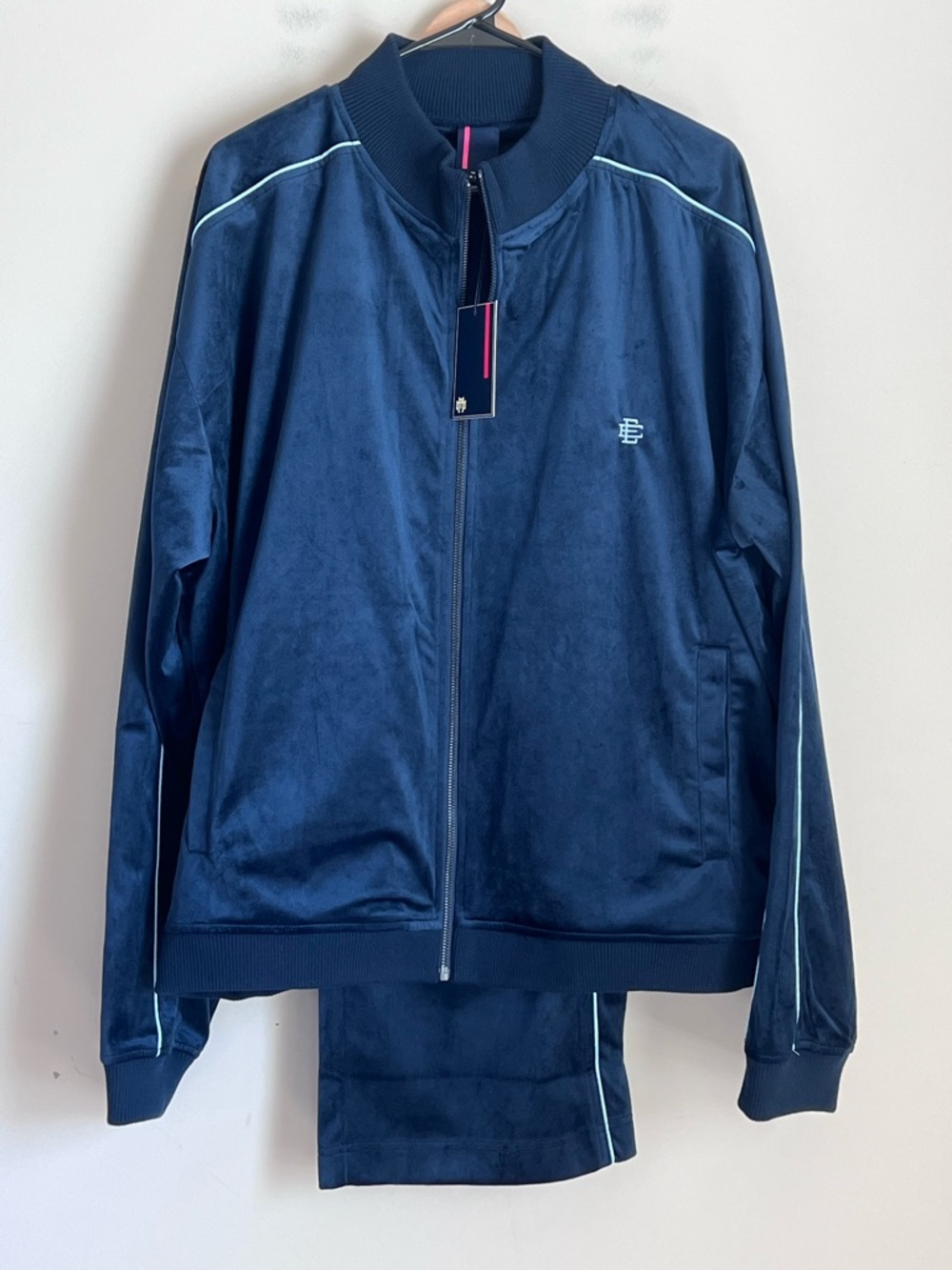 NWT Eric Emanuel Velour Track Suit Track Pants and Jacket Set Navy Men's XXL